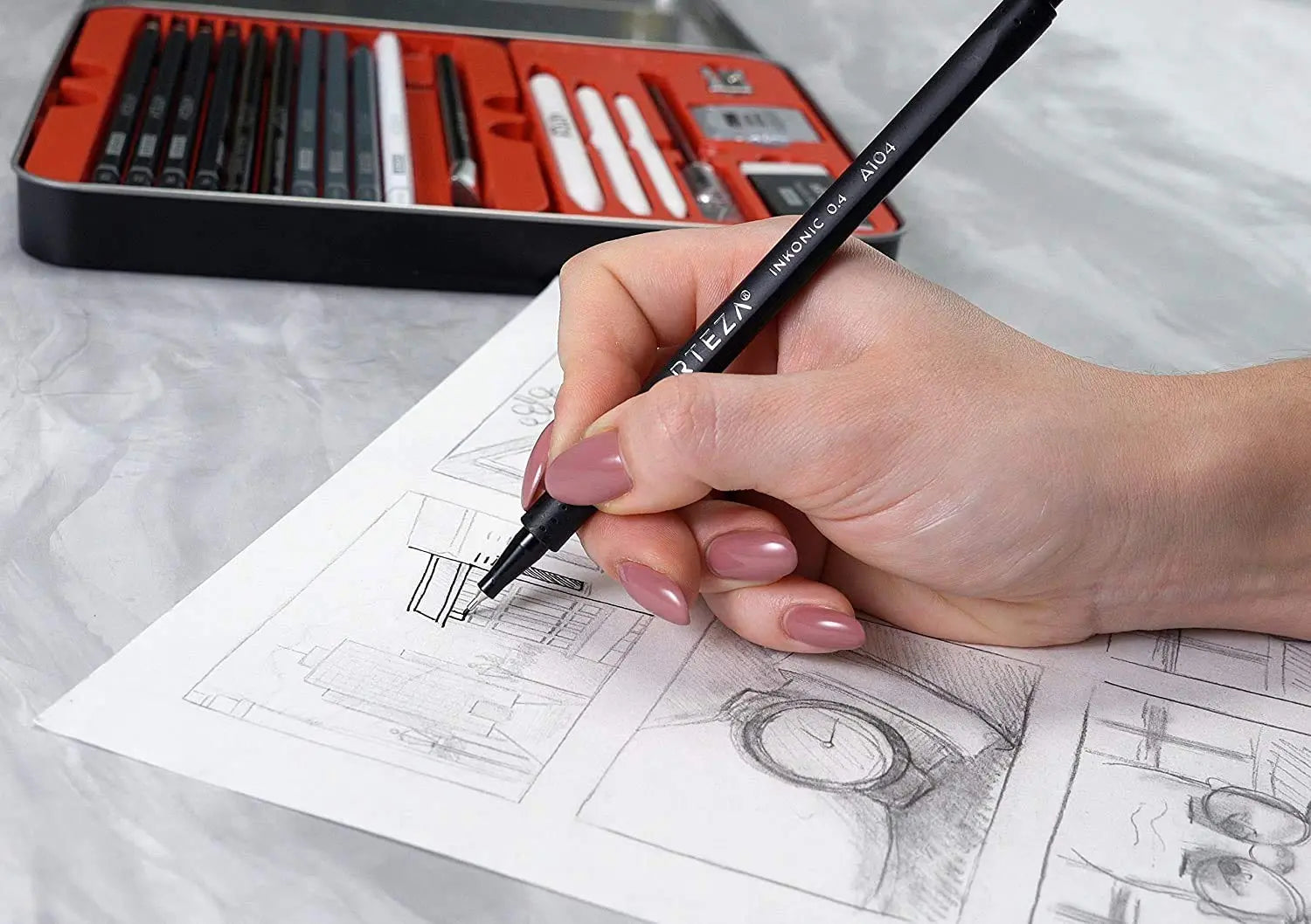 Arteza Drawing Set for Adults, Set of 33 Artist Sketching Tools Arteza